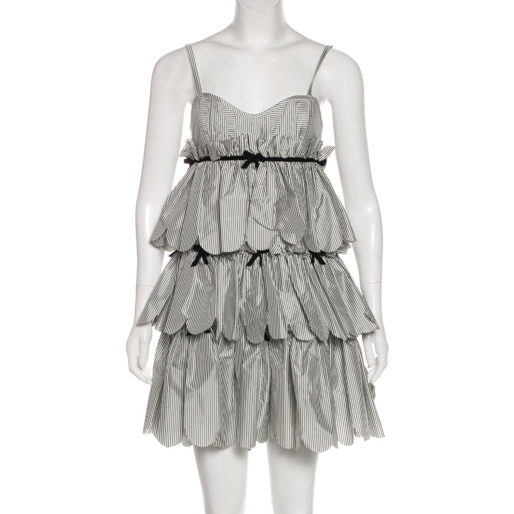 Striped silk tiered dress